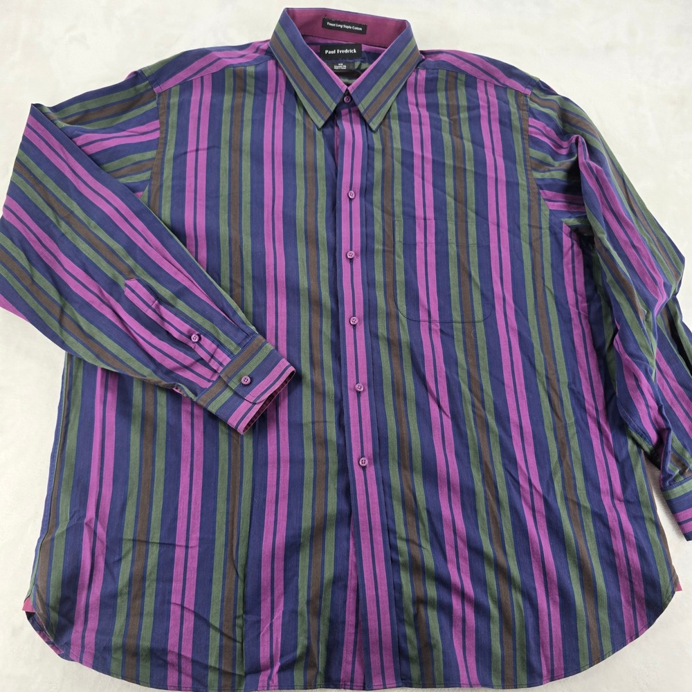 Paul Fredrick Mens Shirt XXL Purple Stripe Classic Fit Cotton